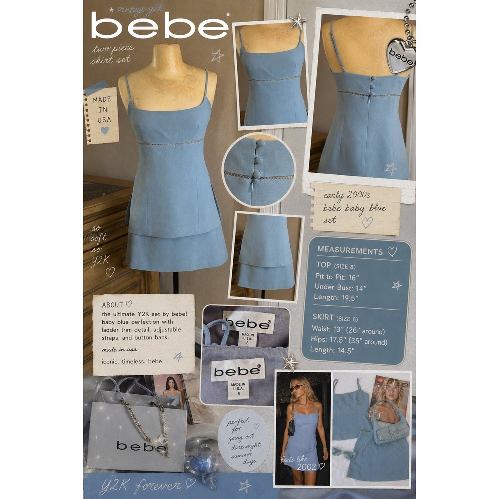 Vintage 90s/Y2K Bebe Light Blue Coquette Two-Piece Skirt Set, Made in USA size S